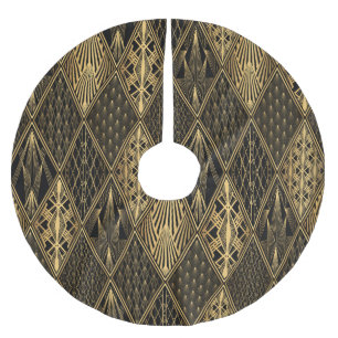 Saia Para Árvore De Natal De Poliéster Art Deco Black Dourado Elegance