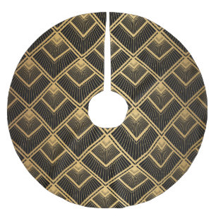 Saia Para Árvore De Natal De Poliéster Art Deco Black Dourado: Geométrico