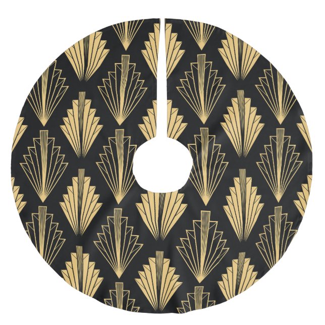 Saia Para Árvore De Natal De Poliéster Art Deco Black Dourado: Sem costura (Frente)