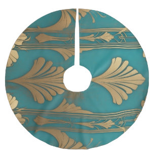 Saia Para Árvore De Natal De Poliéster Art Deco em Azul e Dourado