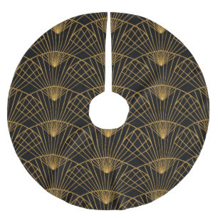 Saia Para Árvore De Natal De Poliéster Art Deco Glamor: Ventilador Ouro.