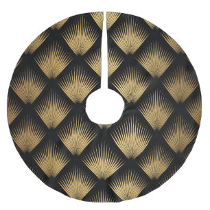 Saia Para Árvore De Natal De Poliéster Art Deco, padrão de ouro negro.