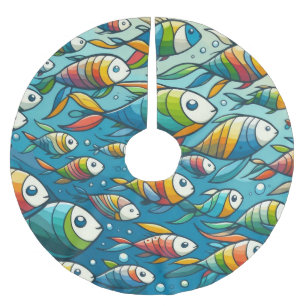 Saia Para Árvore De Natal De Poliéster Arte de peixe submarino colorida