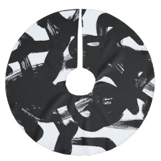 Saia Para Árvore De Natal De Poliéster Arte Dourada Luxuosa: Traço Preto Abstrato.