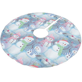 Saia Para Árvore De Natal De Poliéster Arte em aquarela de bonecos de neve da temporada d