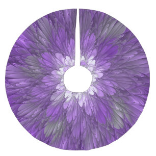 Saia Para Árvore De Natal De Poliéster Arte fractal abstrata de flor roxa psicodélica