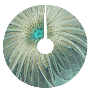 Saia Para Árvore De Natal De Poliéster Arte fractal de flor de fantasia em verde sage abs