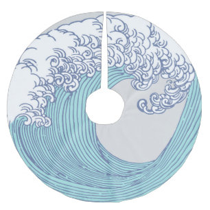 Saia Para Árvore De Natal De Poliéster Arte Oceânica Onda Surf Japonês