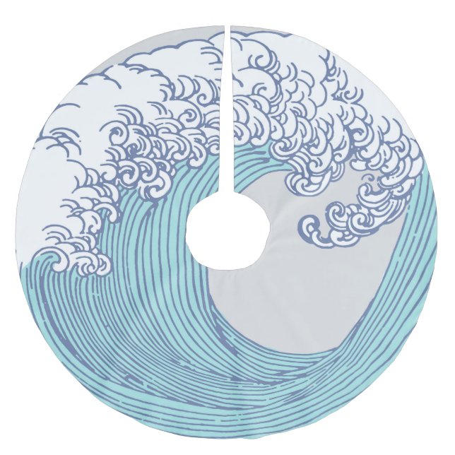 Saia Para Árvore De Natal De Poliéster Arte Oceânica Onda Surf Japonês (Frente)