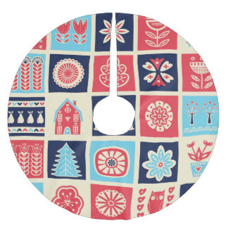 Saia Para Árvore De Natal De Poliéster Arte popular escandinava: floral vintage.