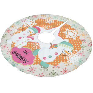 Saia Para Árvore De Natal De Poliéster Árvore de Férias Personalizada da Família Snowman 