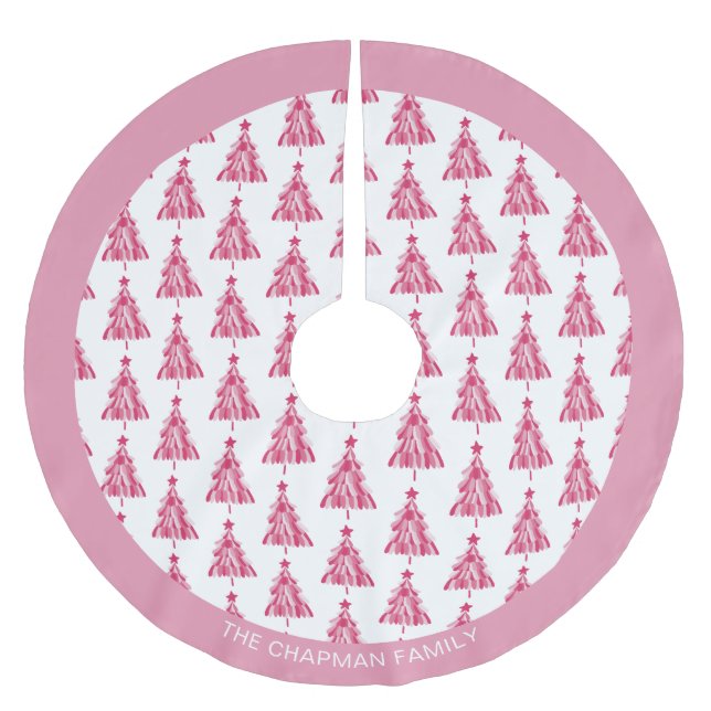 Saia Para Árvore De Natal De Poliéster Árvore de Natal rosa (Frente)