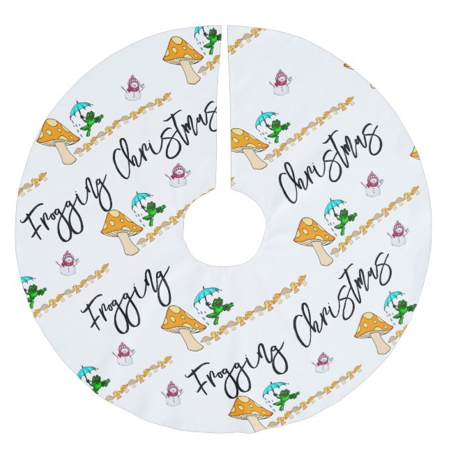 Saia Para Árvore De Natal De Poliéster Árvore natalina Snowman Srogando Cogumelo (Frente)