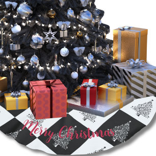 Saia Para Árvore De Natal De Poliéster Árvores de Natal Preto e Branco Chic Xadrez