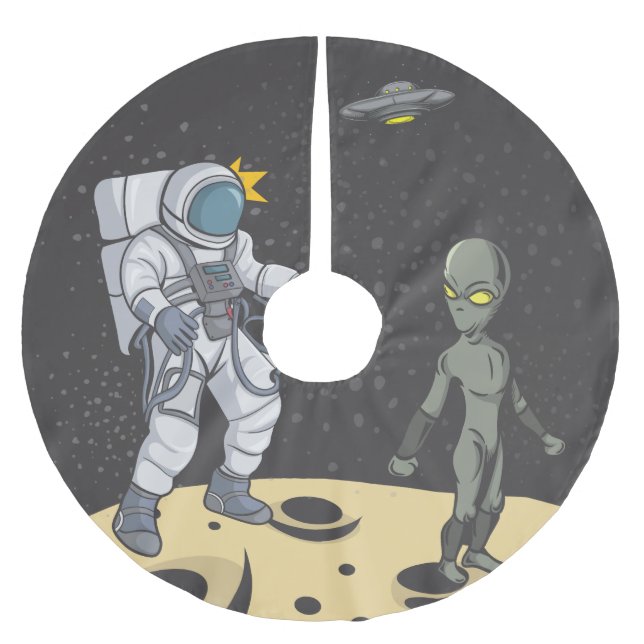 Saia Para Árvore De Natal De Poliéster Astronauta e alienígena (Frente)