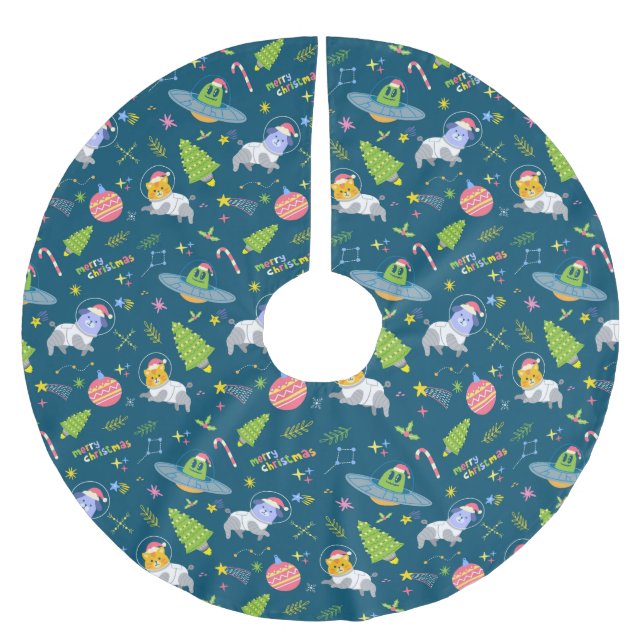 Saia Para Árvore De Natal De Poliéster Astronautas de Animais Cons (Frente)