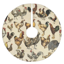 Saia Para Árvore De Natal De Poliéster Aves Antigas do Mundo Arte de Raças de Galinhas