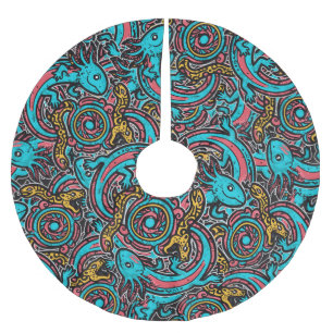 Saia Para Árvore De Natal De Poliéster Axolote Azteca Xolotl Padrão Tribal mitologia boho