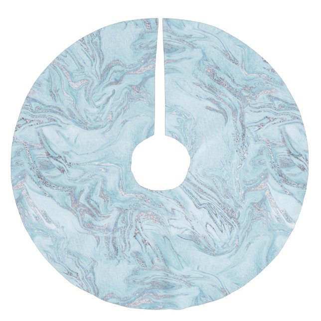 Saia Para Árvore De Natal De Poliéster Azul Aqua Silver Marble Swirls Natal (Frente)