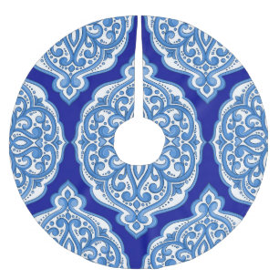 Saia Para Árvore De Natal De Poliéster Azul-branco-luxo, ornamento turco.