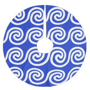 Saia Para Árvore De Natal De Poliéster Azul Padrão de Ondas Chave Meander Grego