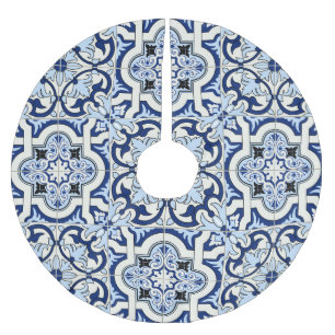 Saia Para Árvore De Natal De Poliéster Azulejos marroquinos: Padrões azuis lindos.