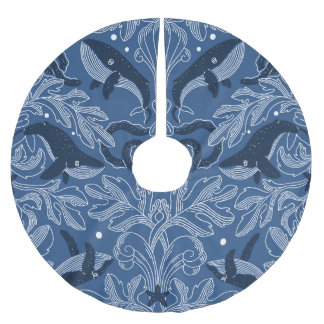 Saia Para Árvore De Natal De Poliéster Baleias náuticas, padrão de textura úmida.