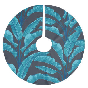 Saia Para Árvore De Natal De Poliéster Banana Leaves: Padrão Tropical Vintage.