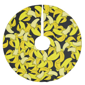 Saia Para Árvore De Natal De Poliéster Bananas Amarelas Vintage: Fundo Negro