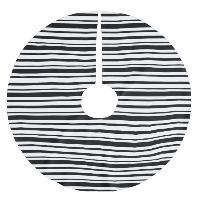 Saia Para Árvore De Natal De Poliéster Bandas irregulares a preto e branco (Frente)