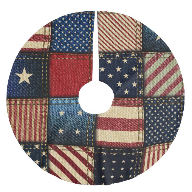 Saia Para Árvore De Natal De Poliéster Bandeira Americana, Patchwork Perfeitamente Padrão (Frente)