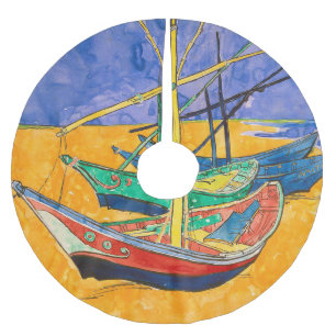 Saia Para Árvore De Natal De Poliéster Barcos de Van Gogh Impressionismo Praia