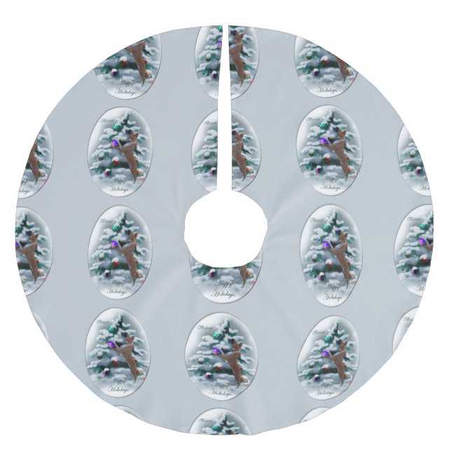 Saia Para Árvore De Natal De Poliéster Basenji Christmas (Frente)