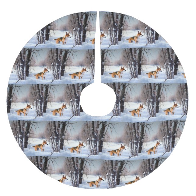 Saia Para Árvore De Natal De Poliéster Basenji Deixou nevar o Natal (Frente)