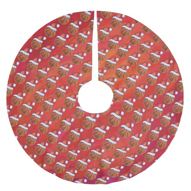 Saia Para Árvore De Natal De Poliéster Basquete no padrão Santa Hat (Frente)