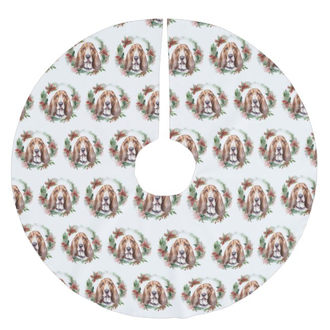 Saia Para Árvore De Natal De Poliéster Basset Hound Christmas Wreath Festivo Pup (Frente)