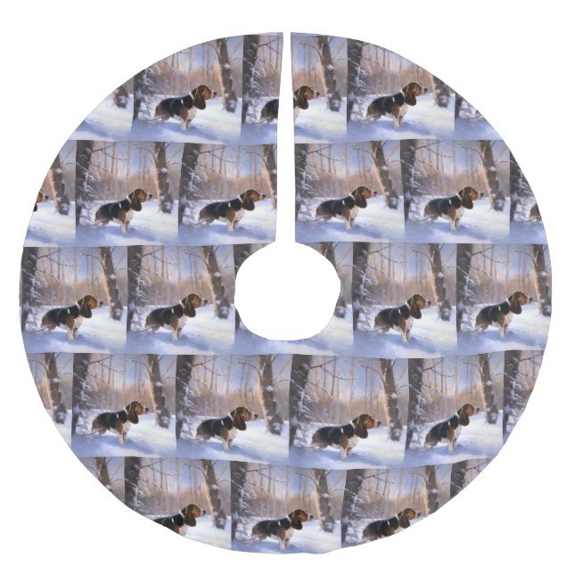 Saia Para Árvore De Natal De Poliéster Basset Hound Deixe-O Neve Natal (Frente)