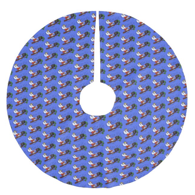 Saia Para Árvore De Natal De Poliéster Batuta engraçada tocando cartoon de violão (Frente)