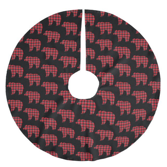 Saia Para Árvore De Natal De Poliéster Bear Shaped Plaid Red Black Buffalo (Frente)