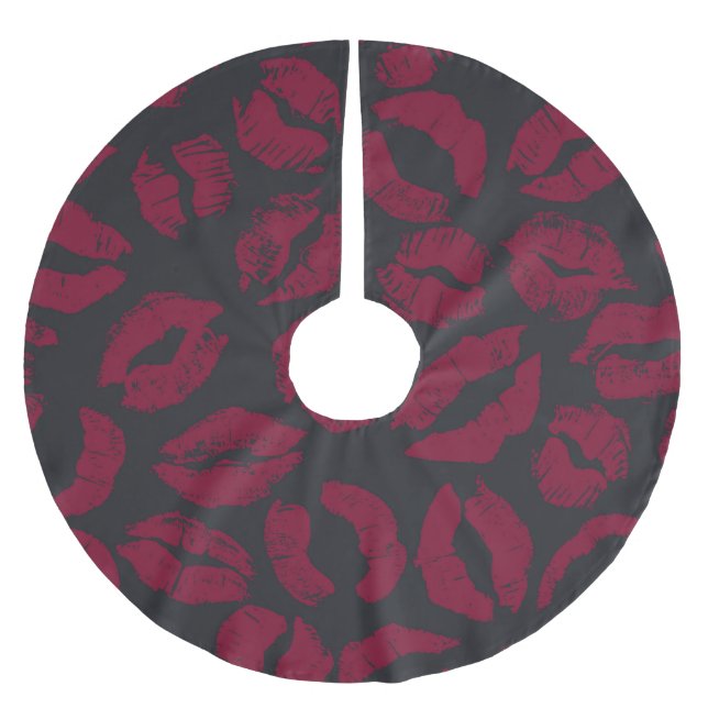 Saia Para Árvore De Natal De Poliéster Beijos Lipstick: impressões vermelhas escuras (Frente)