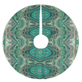 Saia Para Árvore De Natal De Poliéster Bela Arte Teal Estilo Deco Fractal Abstrato