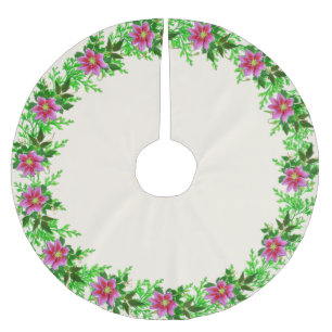 Saia Para Árvore De Natal De Poliéster Belo Rosa de Flor Rosa Dourada