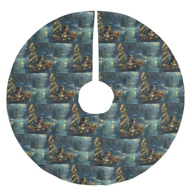 Saia Para Árvore De Natal De Poliéster Bernese Mountain Christmas Voyage festiva (Frente)