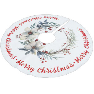 Saia Para Árvore De Natal De Poliéster Berries e folhas de férias vermelhas de Natal Brut