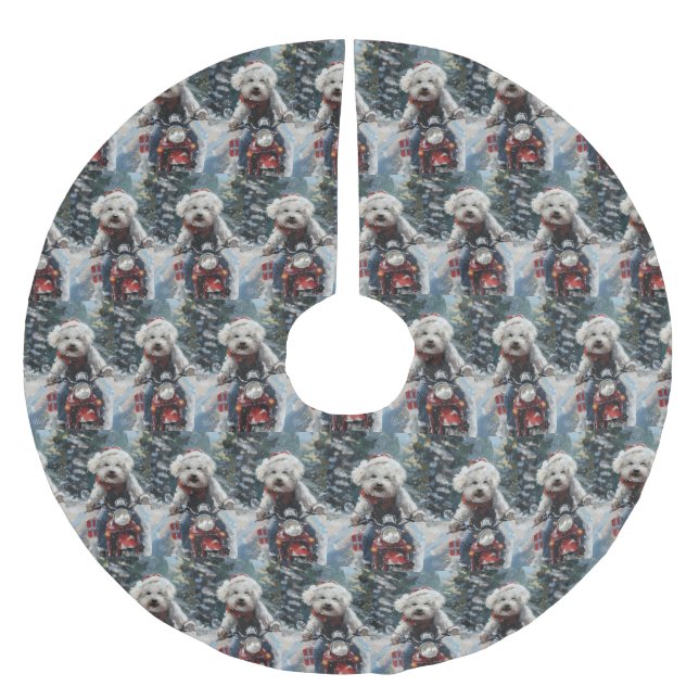 Saia Para Árvore De Natal De Poliéster Bichon Frise Dog Andando Moto Natal (Frente)