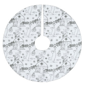Saia Para Árvore De Natal De Poliéster Black and white Hand drawn cats & Christmas tree