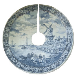 Saia Para Árvore De Natal De Poliéster Blue Delft Windmill Placa Holandesa