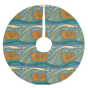 Saia Para Árvore De Natal De Poliéster Blue Ocean Waves Nautilus Seashell Patterno Nouvea