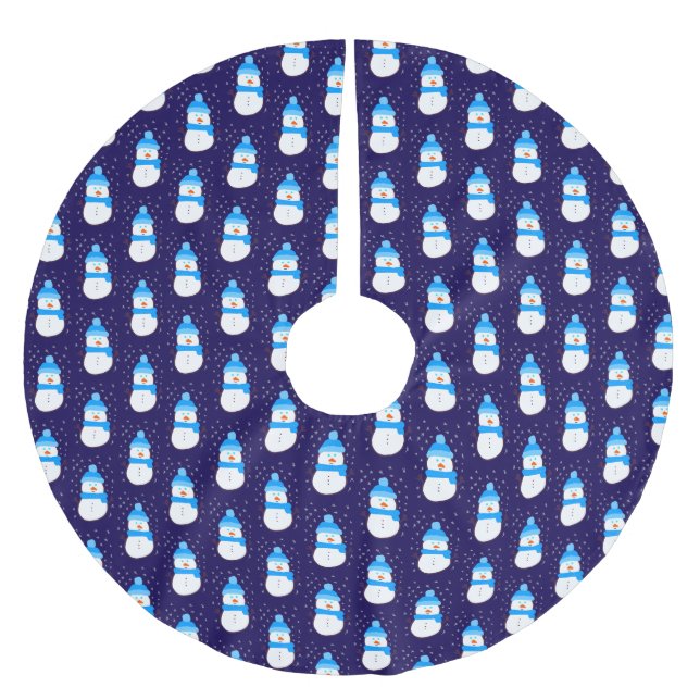 Saia Para Árvore De Natal De Poliéster Blue Snowman em Flurry (Frente)