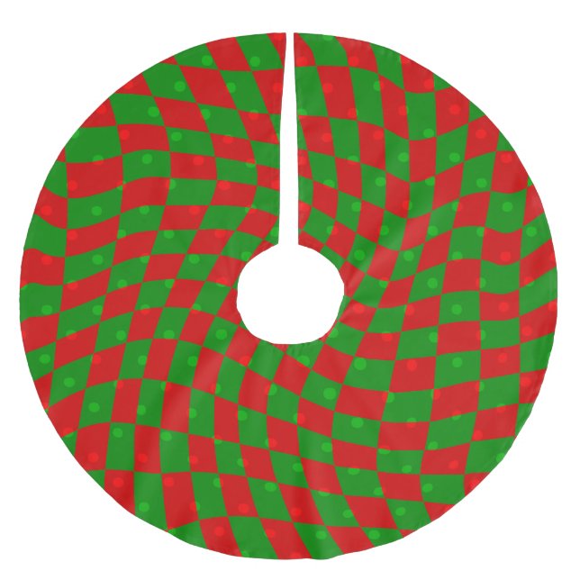 Saia Para Árvore De Natal De Poliéster boho groovy christmas checkerboard girando 1960 (Frente)